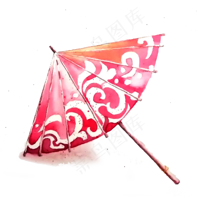 油纸伞中国风水彩花色PNG折伞,免抠元素