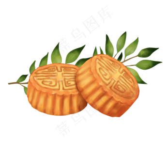 中秋节中秋手绘两块月饼,免抠元素