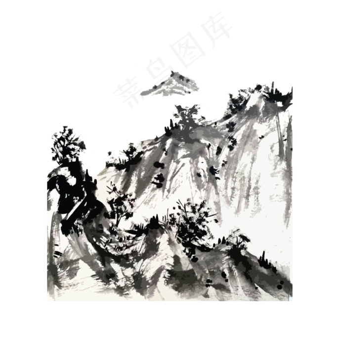 山水水墨写意国画黑白线条png3000x3000dpi300psd模版下载