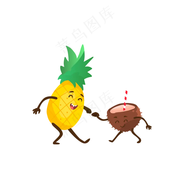 卡通菠萝和椰子免抠图