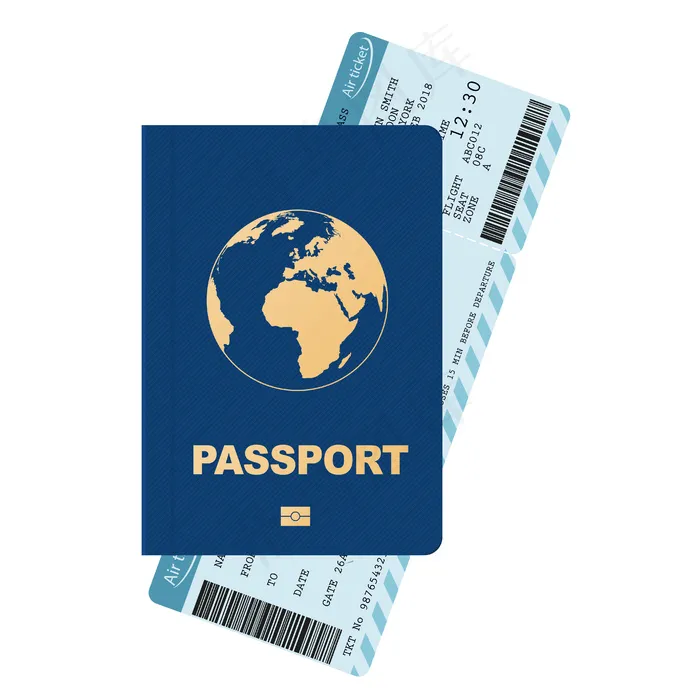 护照、登机牌、机票。