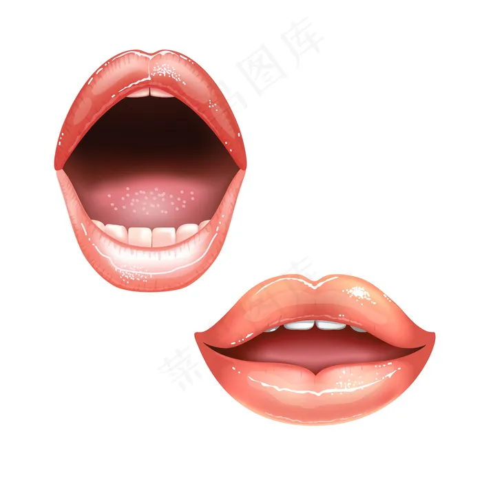 2.有牙齿的美丽女性嘴唇。粉红唇膏的颜色。
