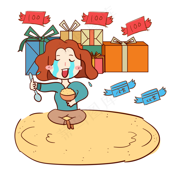 本素材作品名称为双十一卡通手绘q版吃土小女孩(2000x2000(dpi:300))