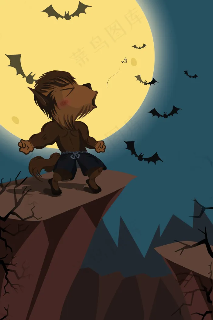 万圣节狼人月圆之夜欢乐派对插画3545x5315dpi300psd模版下载