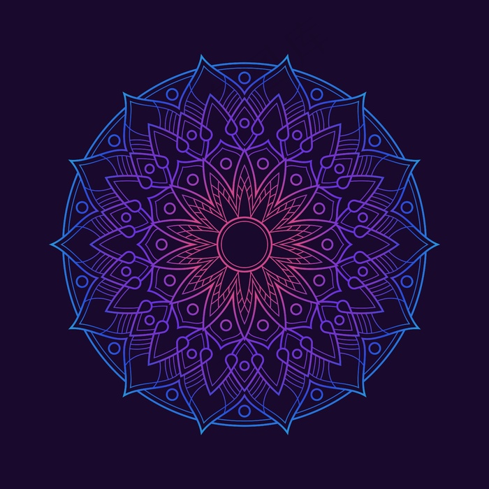 渐变彩色曼陀罗图案背景壁纸霓虹色花朵图案阿拉伯花纹织物纺织品eps