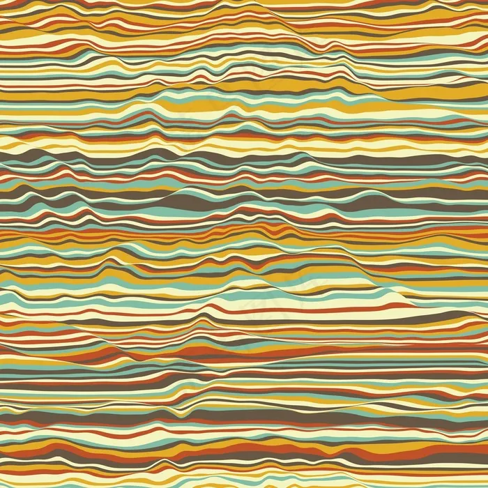矢量条纹背景。抽象的色波。声波振荡。时髦的卷曲线条。优雅的波浪状纹理。表面变形。彩色背景。