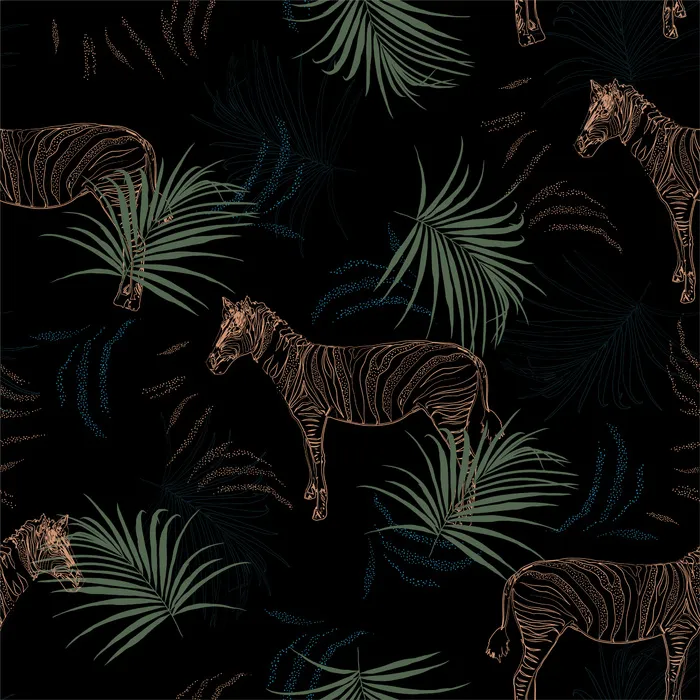 丛林中斑马图案的深色热带野生动物园