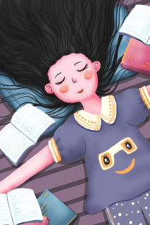 春天卡通可爱春困春乏女孩伸懒腰打哈欠配图3545x5315dpi300psd模版