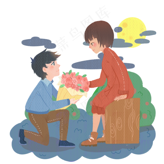 手绘情人节求爱插画3000x3000dpi299psd模版下载