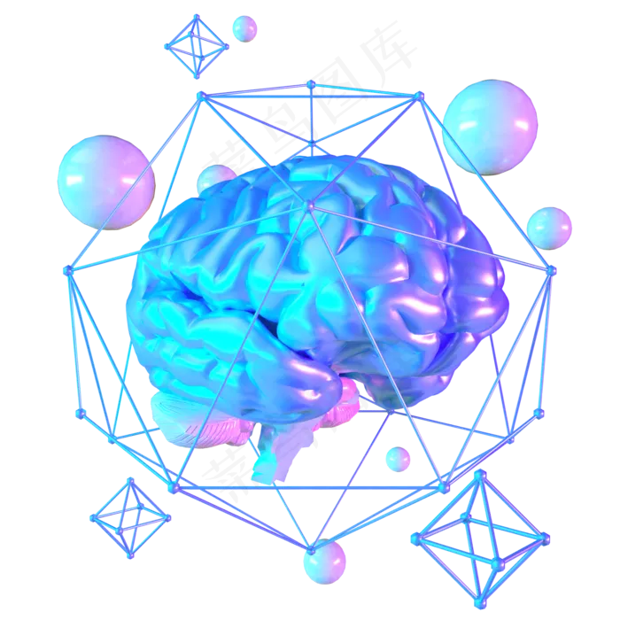 科技智能大脑数据蓝色线框医球菱,免抠元素