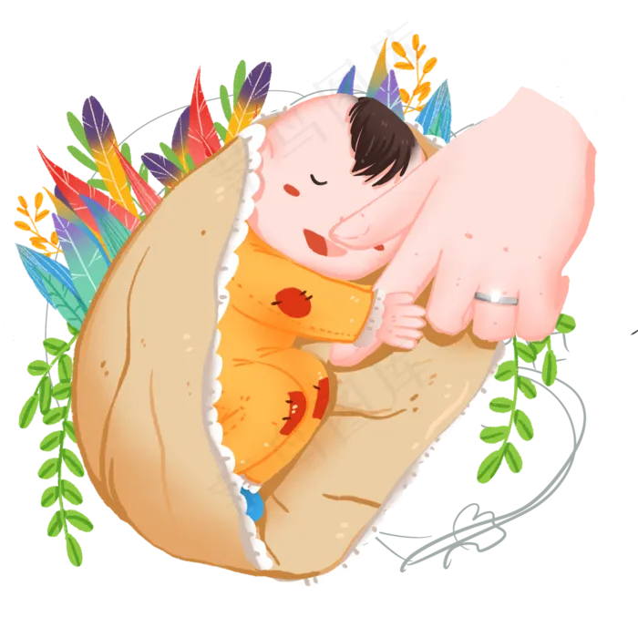 襁褓中和妈妈握手的婴儿免抠元素2000x2000dpi300psd模版下载