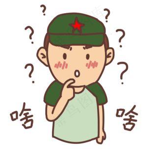 表情疑问建军节军人插画,免抠元素
