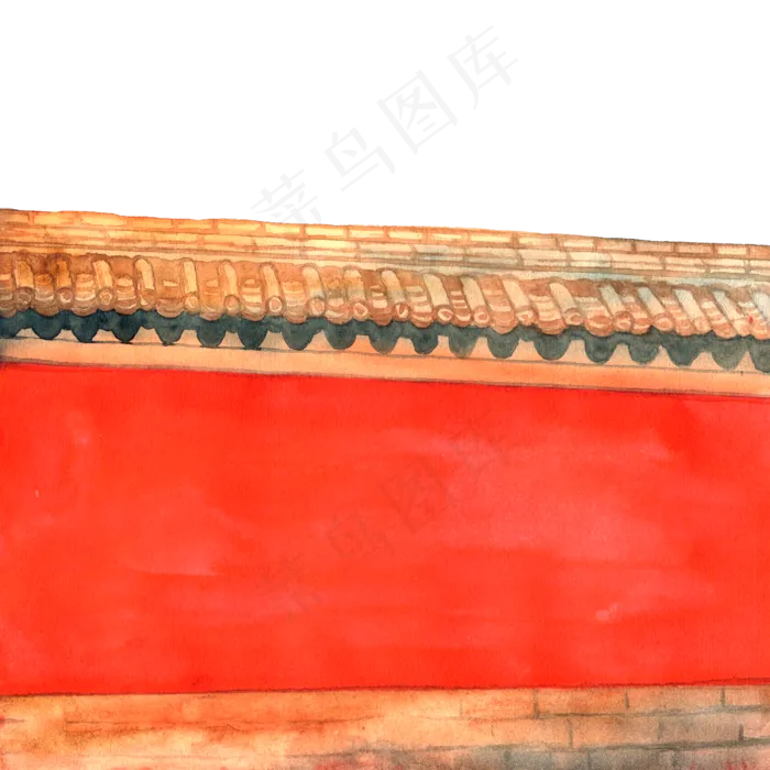 彩色手绘故宫红墙装饰画,免抠元素