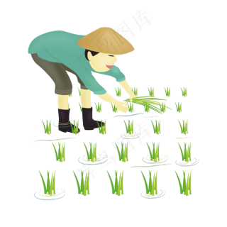 手绘矢量插秧的农民