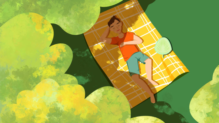 扁平插画大暑夏日树下乘凉28801620px300dpi