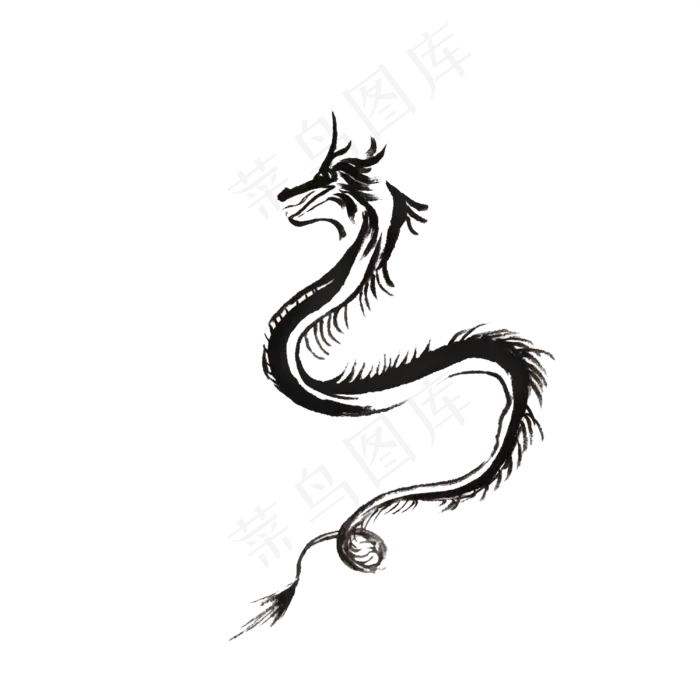 龙神兽剪影纹饰图腾蟒PNG墨,免抠元素