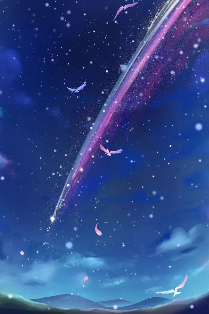 深蓝色唯美卡通治愈流星星空陨石风景配图 3545x5315 Dpi 300 Psd模版下载 菜鸟图库