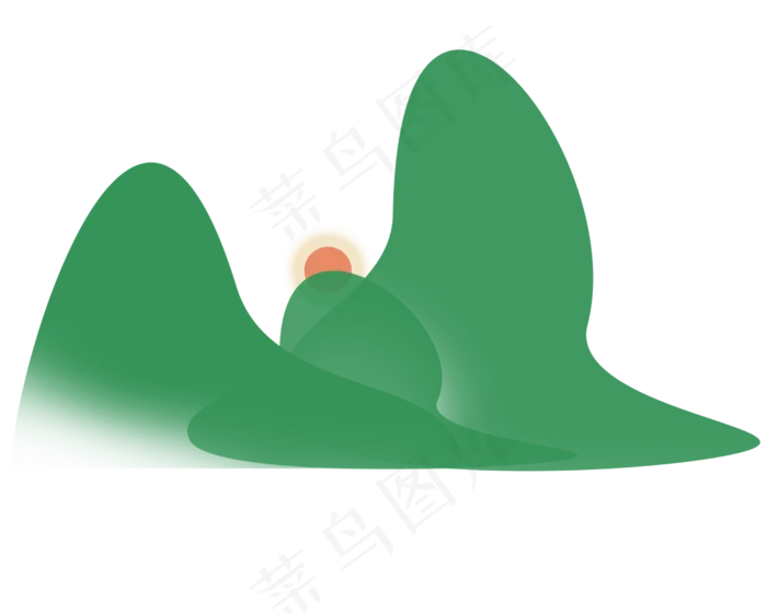 中国风绿色山峰装饰简笔画图