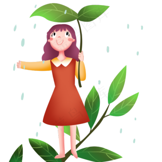 手绘谷雨接雨插画,免抠元素
