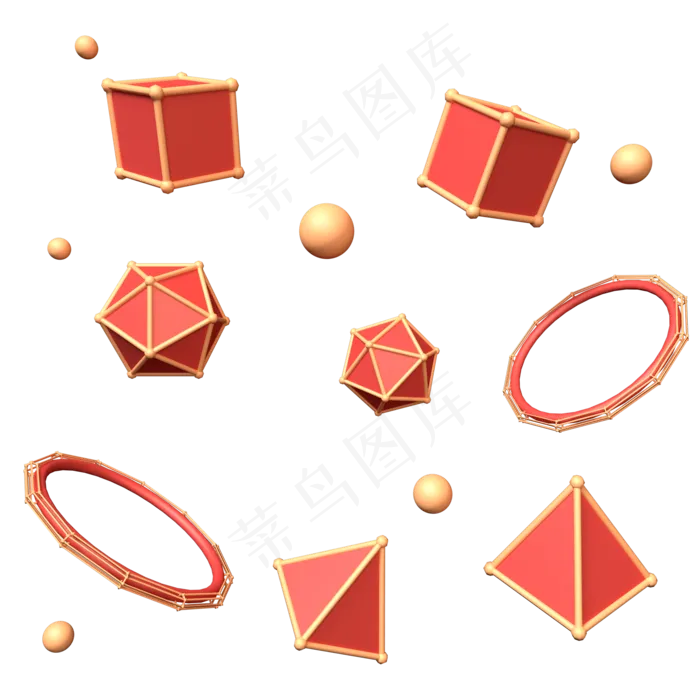 C4D红金色立体三角形宝石不规则图,免抠元素