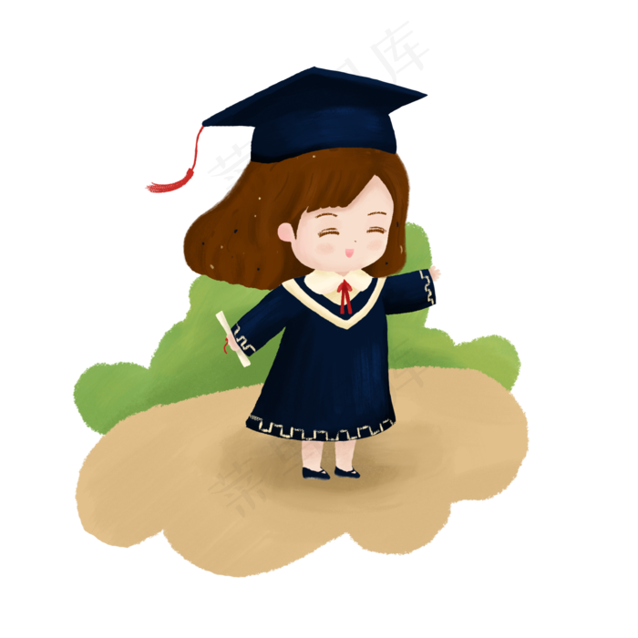 卡通博士帽温暖毕业女孩素材2000x2000dpi300psd模版下载