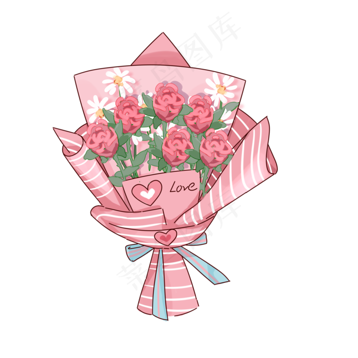 手绘花可爱卡通玫瑰花束免抠元素20002000pxpsd模版下载