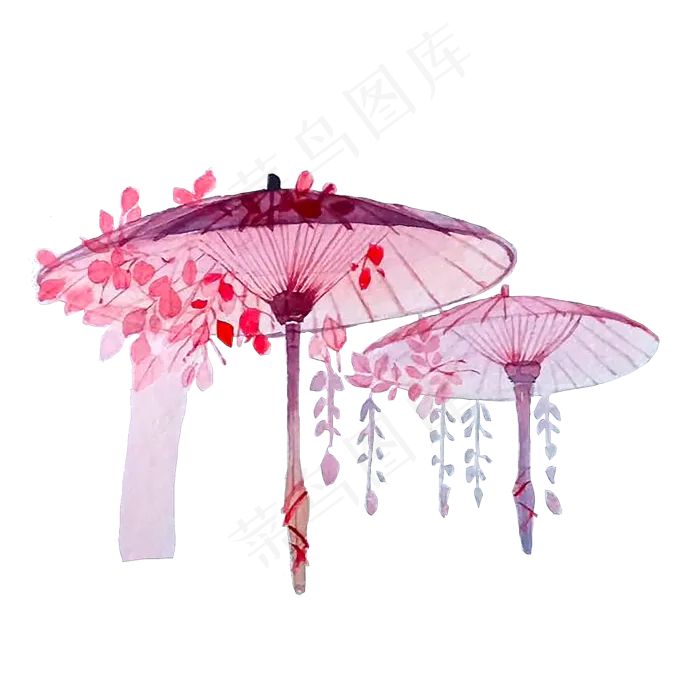 油纸伞粉色花蝶古典中国风美人PNG,免抠元素