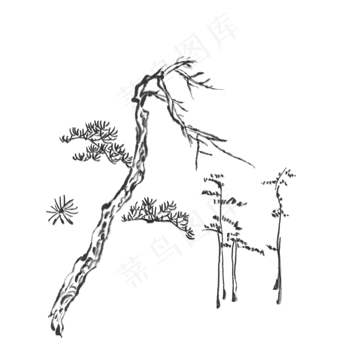 水墨松树植物中国画