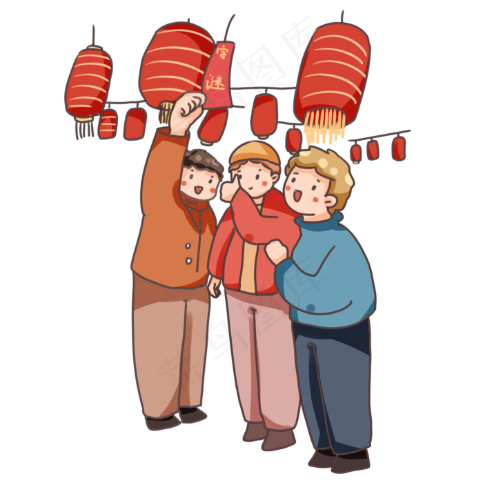 2019卡通人物元宵节逛灯会免抠元素2000x2000dpi300psd模版下载