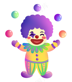 彩色小丑抛球插画,免抠元素
