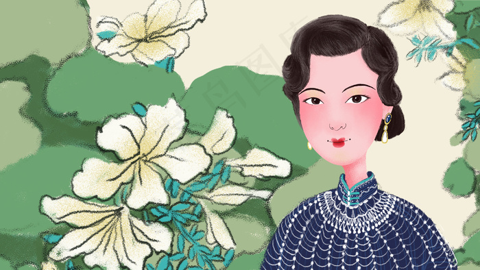 插画 手绘 创意民国风女人插画(2880x1620(dpi:300))psd模版下载