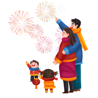 手绘看烟花png图,免抠元素