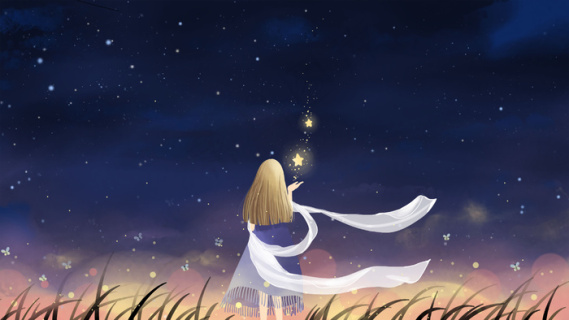 夜空星光唯美卡通治愈小清新深蓝色插画