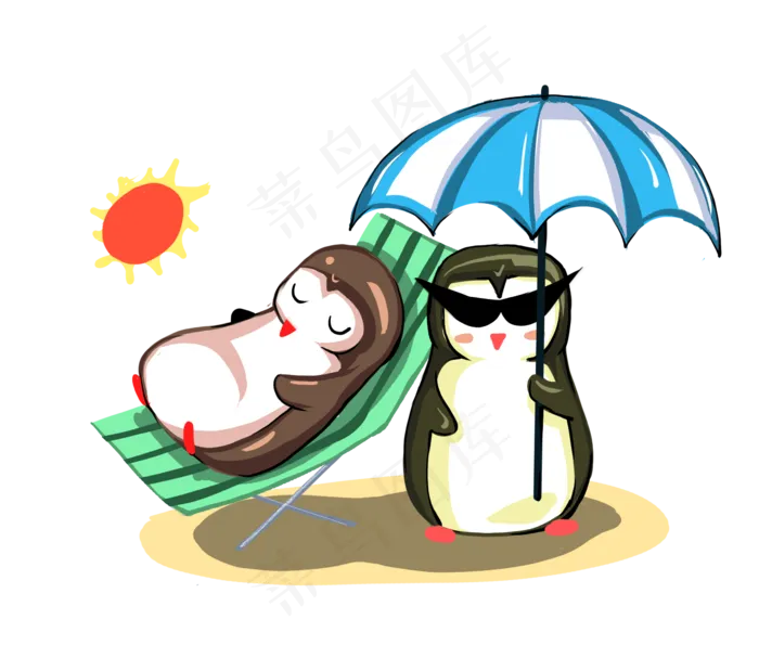 夏天沙滩度假的企鹅