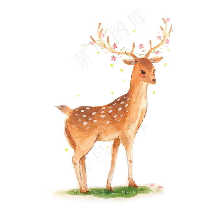 手绘插画风格水彩画梅花鹿免抠元(2000x2000(dpi:150))ai矢量模版下载