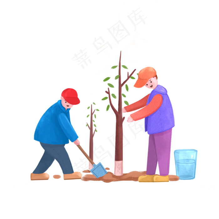 植树节之手绘卡通人物两人种树免2000x2000dpi300psd模版下载