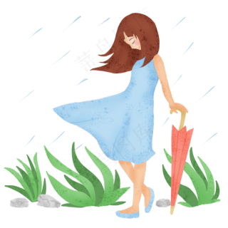 谷雨淋雨卡通插画