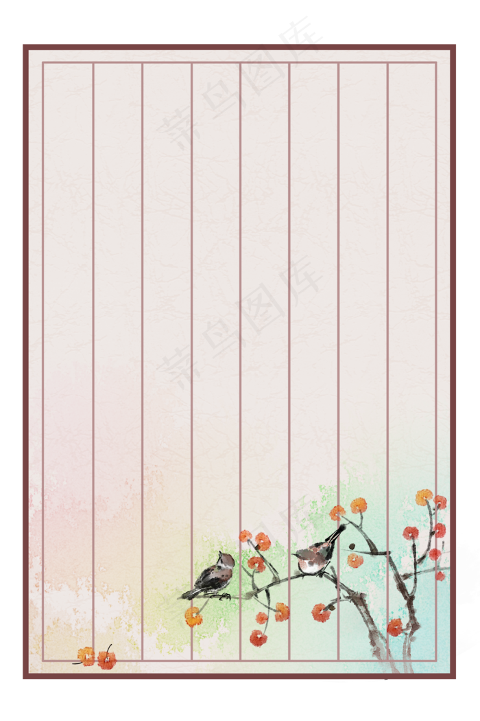   本素材作品名称为雀鸟古风信笺