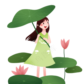 拿着荷叶的小女孩