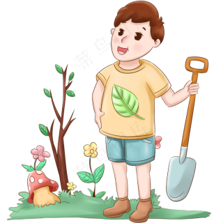 手绘植树节培土插画