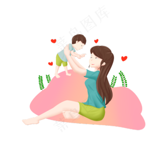 母亲节抱着小孩的妈妈手绘插画