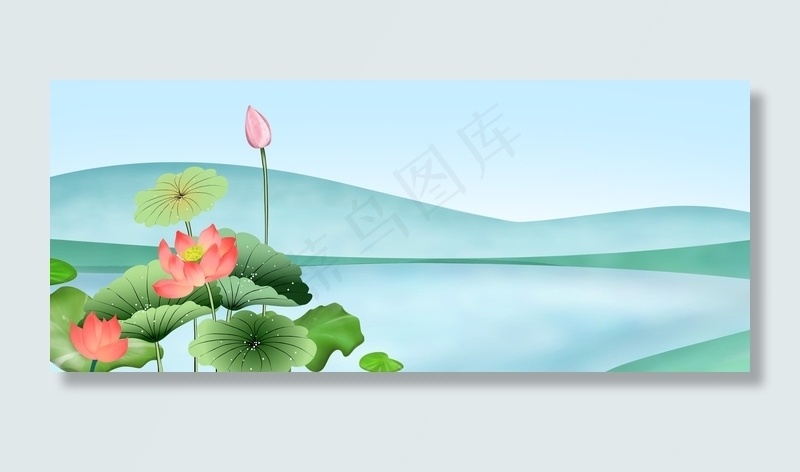 六月荷花荷塘海报背景 菜鸟图库