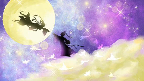 紫色粉色七夕牛郎织女相会28801620px300dpi