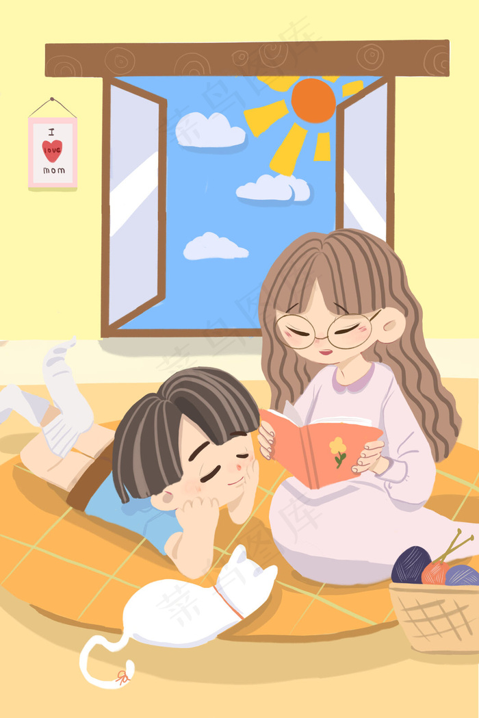 听妈妈讲故事亲子时光母亲节清新插画3545x5315dpi132psd模版下载