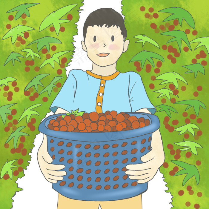 0 等软件打开,颜色模式为rgb的作采摘水果的卡通男生头像漫画摘水果