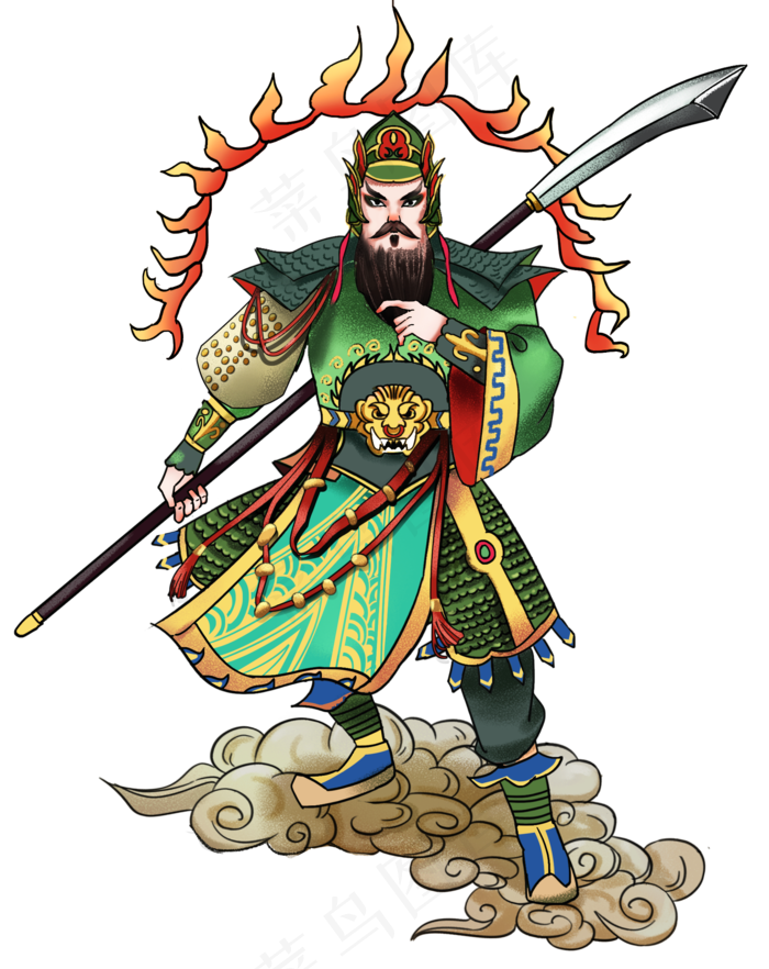 国潮年画门神关羽(2000x2520(dpi:300))psd模版下载