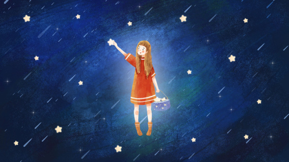 手绘植物女孩星星治愈唯美插画2880x1620dpi300psd模版下载