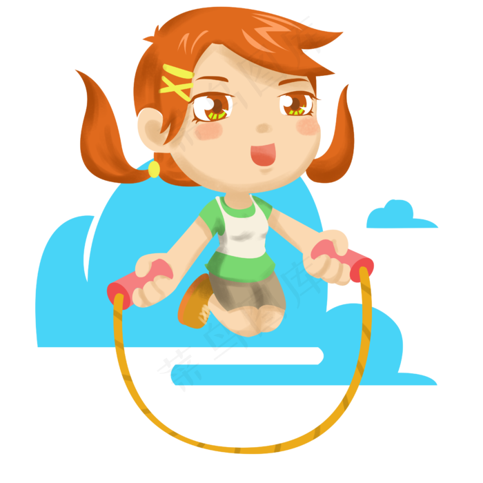 卡通运动系儿童插画之跳绳少女免抠元素2500x2500dpi300psd模版下载