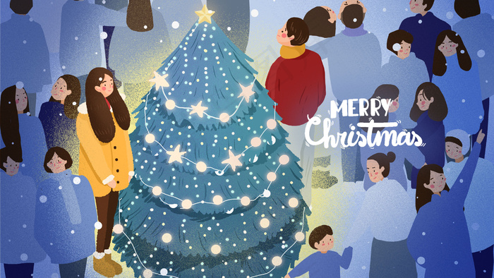 圣诞树下的邂逅圣诞插画2880x1620dpi300psd模版下载