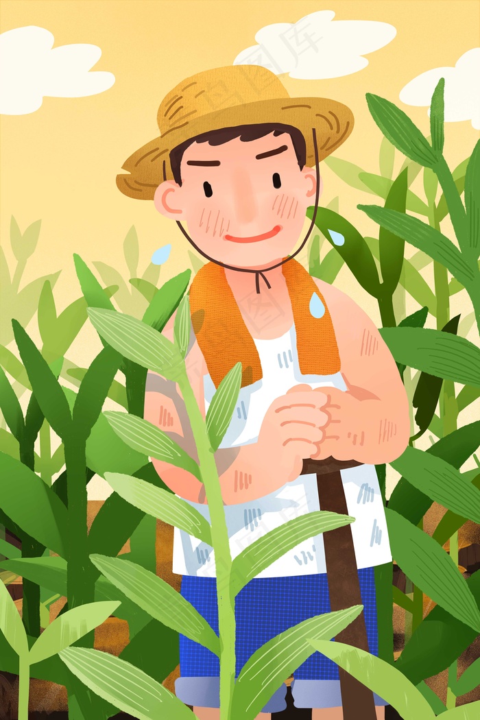 五一劳动节劳动农民阳光清新卡通手绘插画35455315px300dpipsd模版